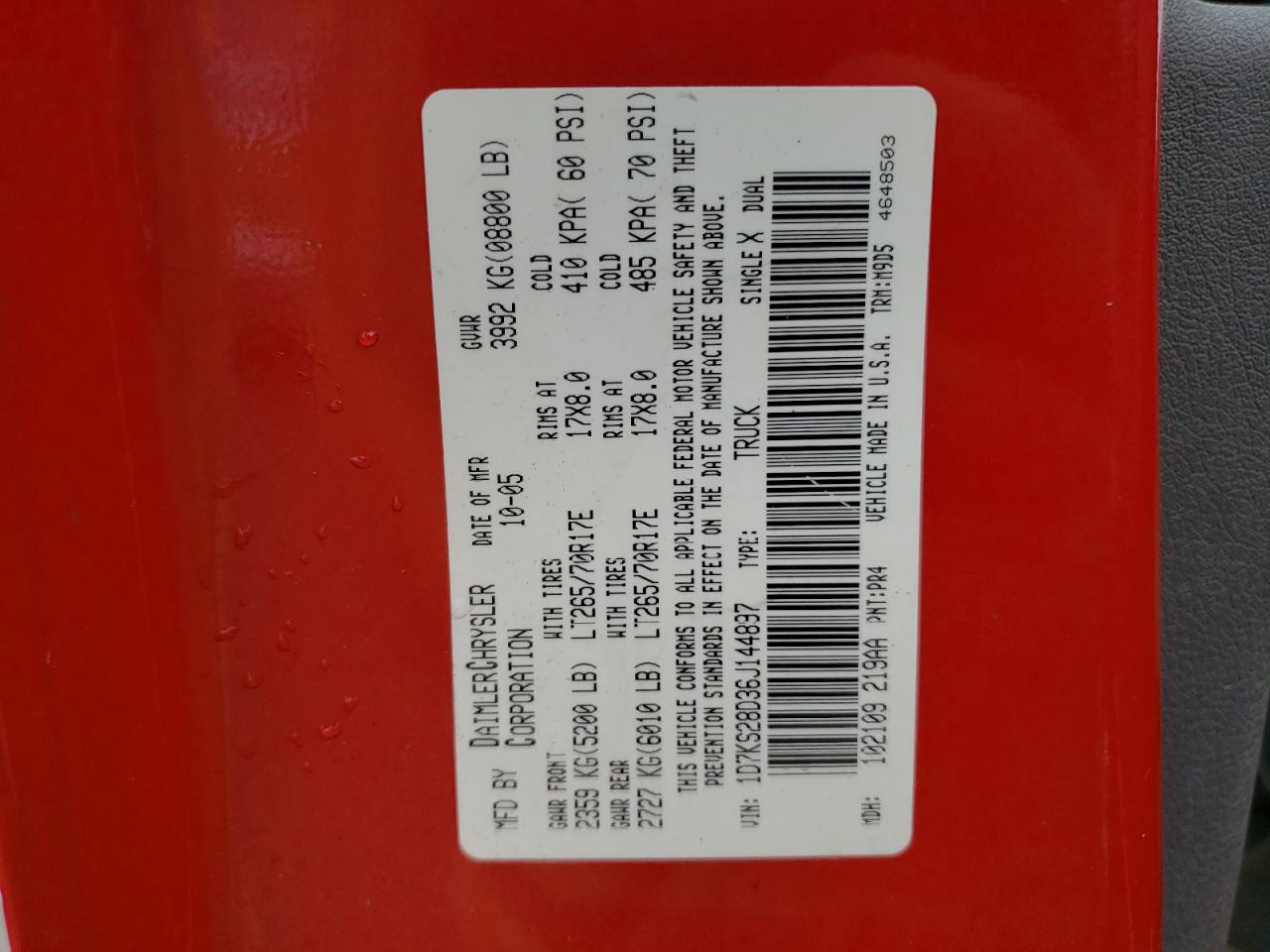 2006 Dodge Ram 2500 St VIN: 1D7KS28D36J144897 Lot: 56711445