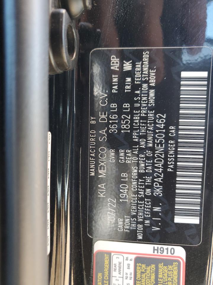 2022 Kia Rio Lx VIN: 3KPA24AD2NE501462 Lot: 57283725