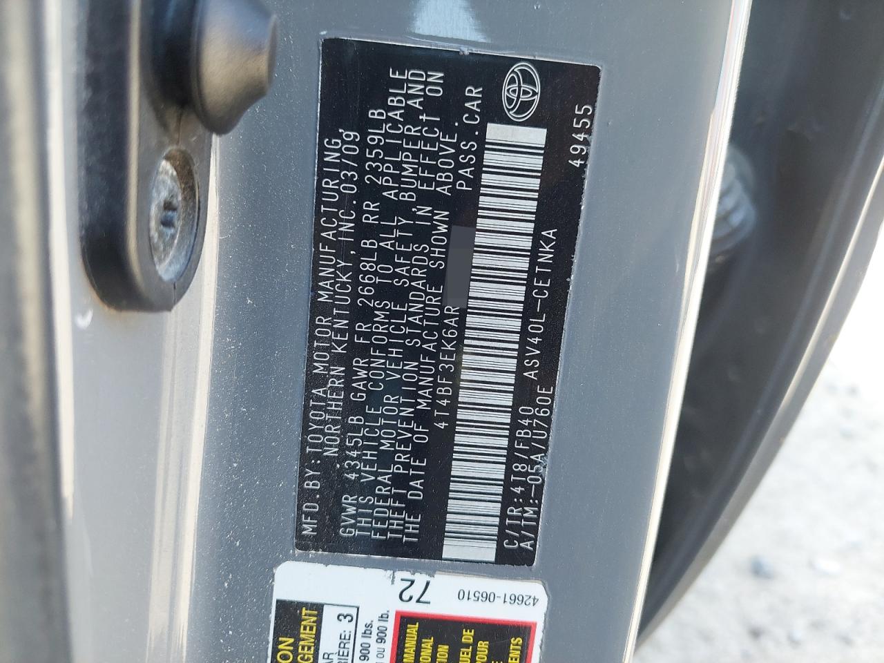 4T4BF3EK6AR011440 - 2010 Toyota camry - #55910815