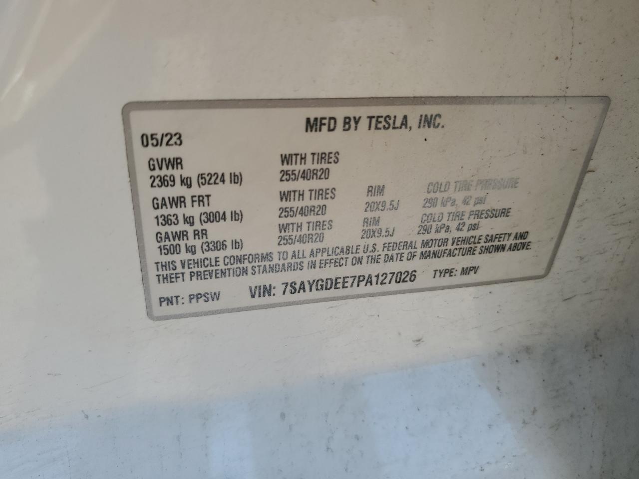 2023 Tesla Model Y VIN: 7SAYGDEE7PA127026 Lot: 57453825