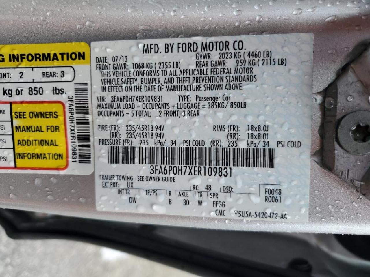 2014 Ford Fusion Se VIN: 3FA6P0H7XER109831 Lot: 55881915