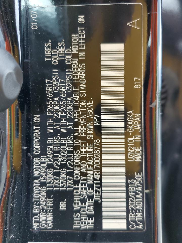 2007 Toyota 4Runner Sr5 VIN: JTEZT14R170028778 Lot: 56708685