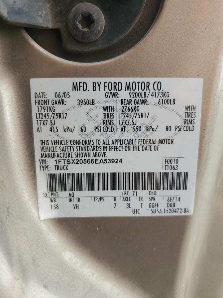 2006 Ford F250 Super Duty VIN: 1FTSX20566EA53924 Lot: 56598195
