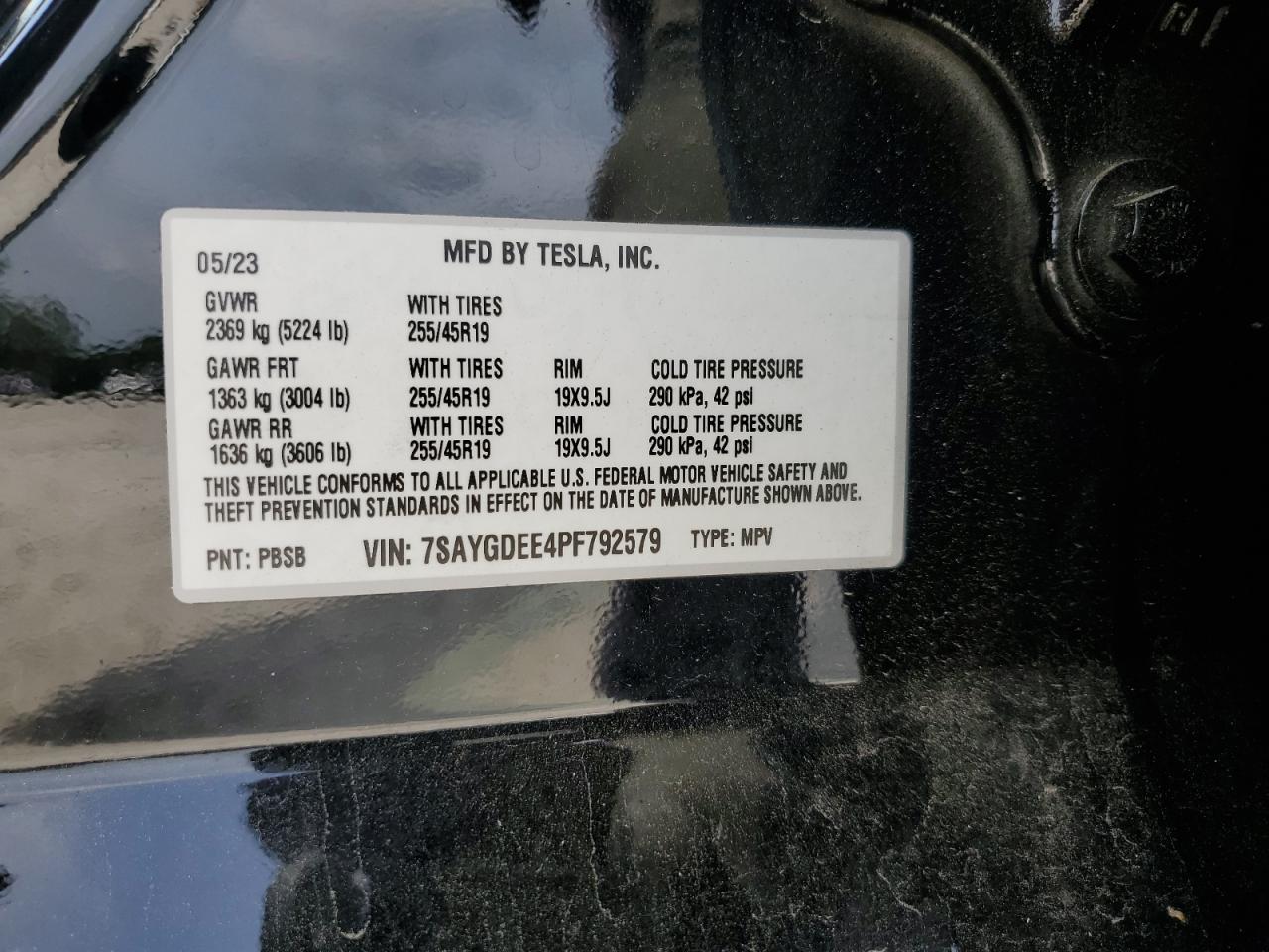 2023 Tesla Model Y VIN: 7SAYGDEE4PF792579 Lot: 57458715
