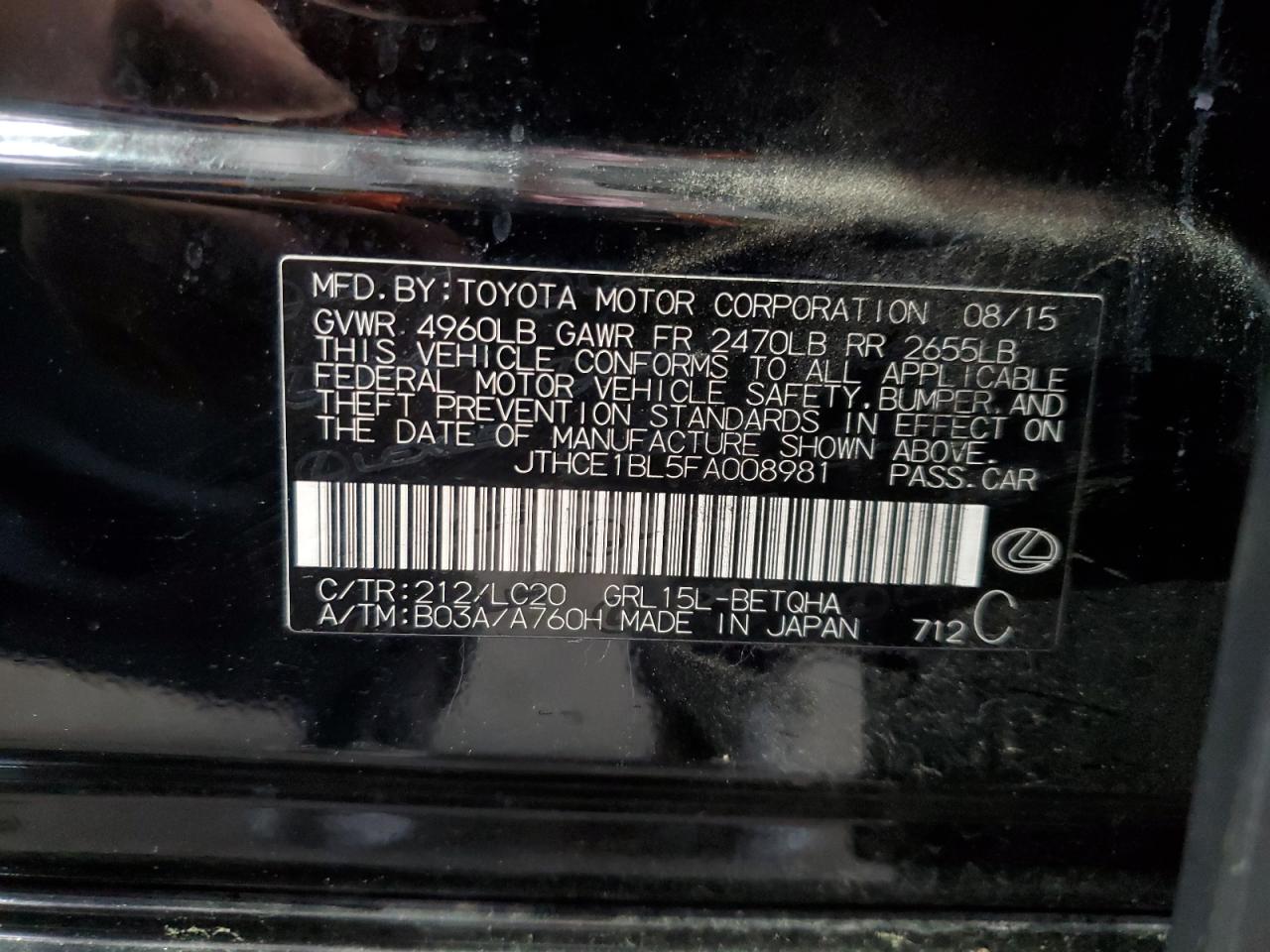 2015 Lexus Gs 350 VIN: JTHCE1BL5FA008981 Lot: 56535925
