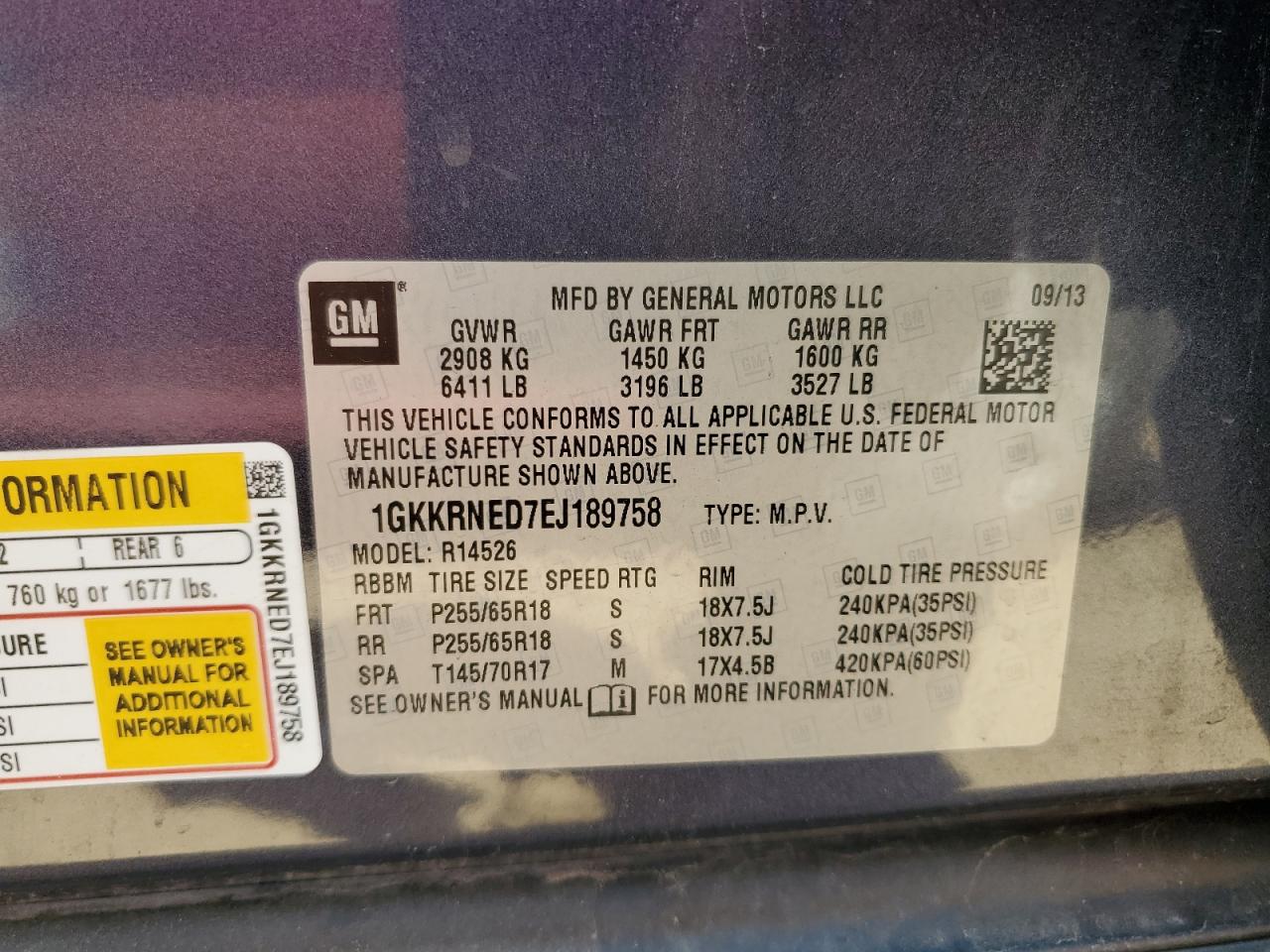 2014 GMC Acadia Sle VIN: 1GKKRNED7EJ189758 Lot: 56276745