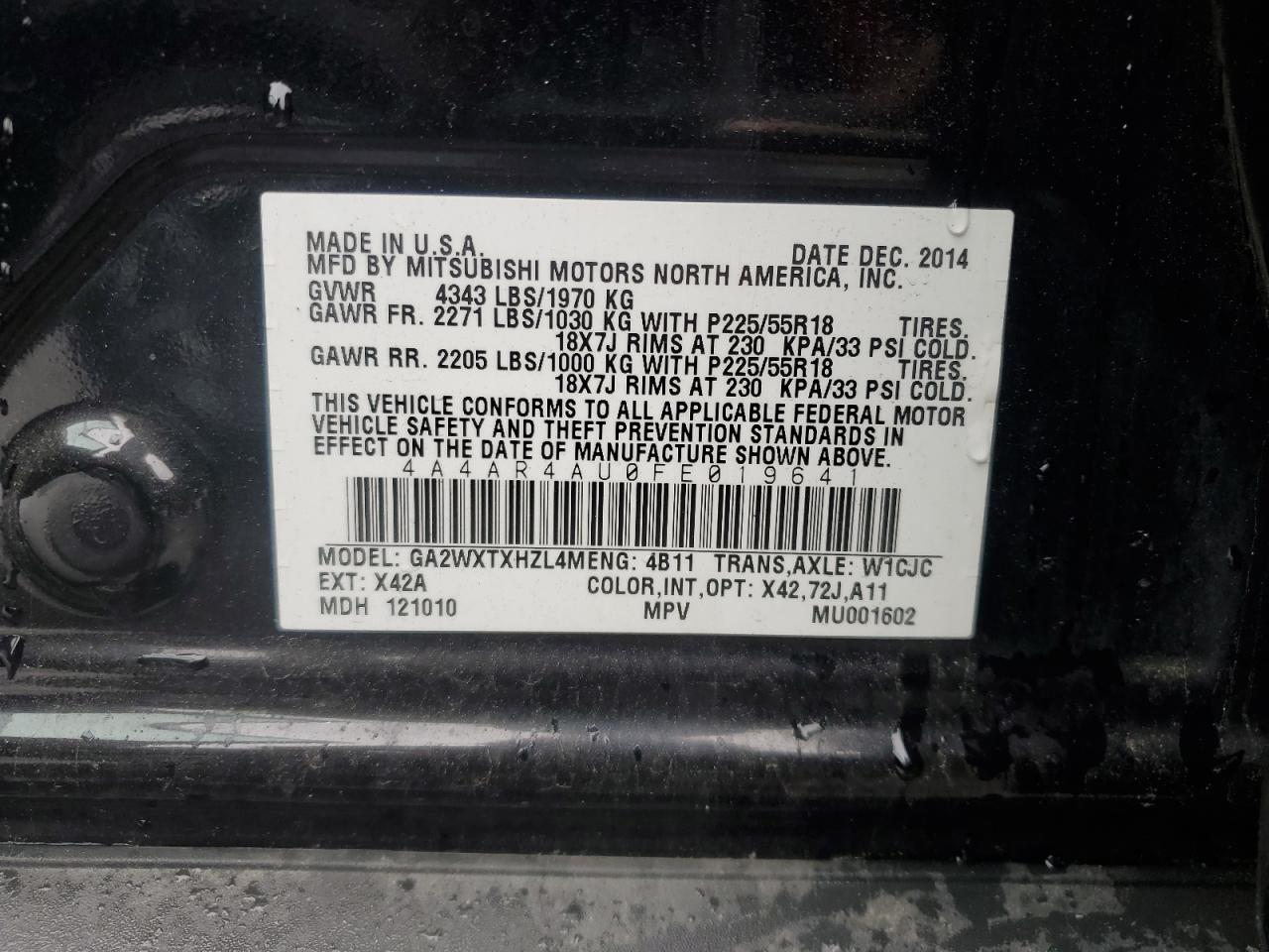 2015 Mitsubishi Outlander Sport Se VIN: 4A4AR4AU0FE019641 Lot: 56102895