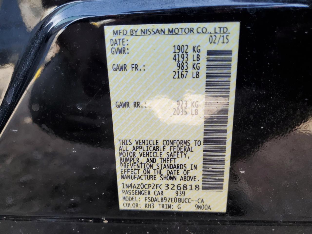 2015 Nissan Leaf S VIN: 1N4AZ0CP2FC326818 Lot: 56749725
