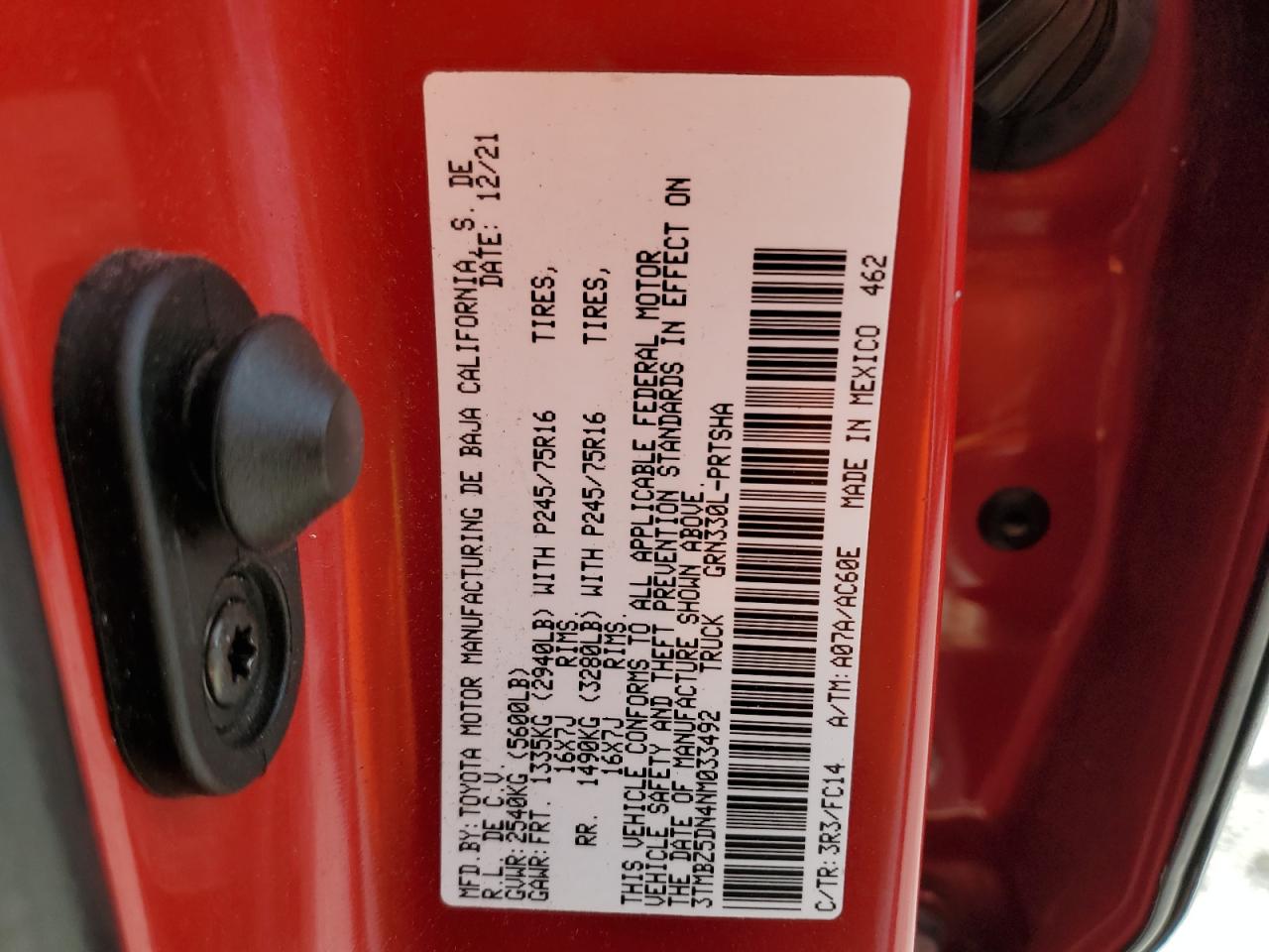 2022 Toyota Tacoma Double Cab VIN: 3TMBZ5DN4NM033492 Lot: 56888775