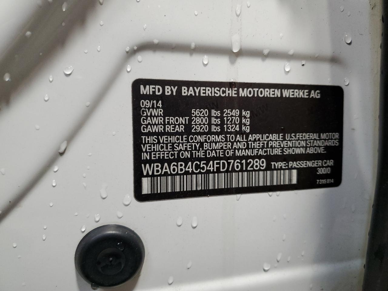 2015 BMW 650 Xi Gran Coupe VIN: WBA6B4C54FD761289 Lot: 55652935