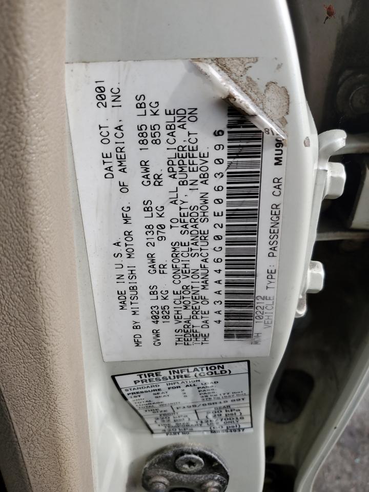 2002 Mitsubishi Galant Es VIN: 4A3AA46G02E063096 Lot: 56367805