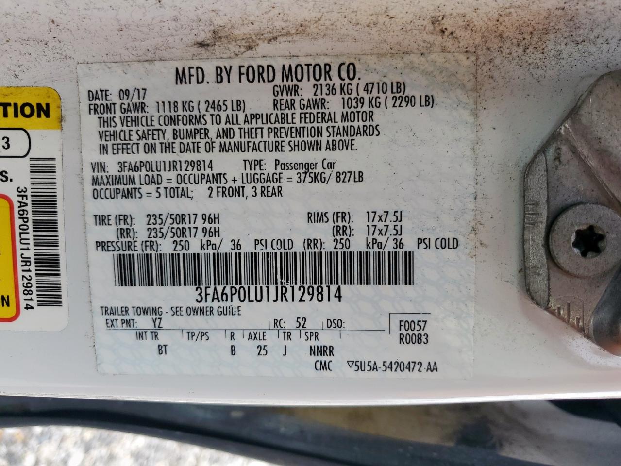 2018 Ford Fusion Se Hybrid VIN: 3FA6P0LU1JR129814 Lot: 54037895