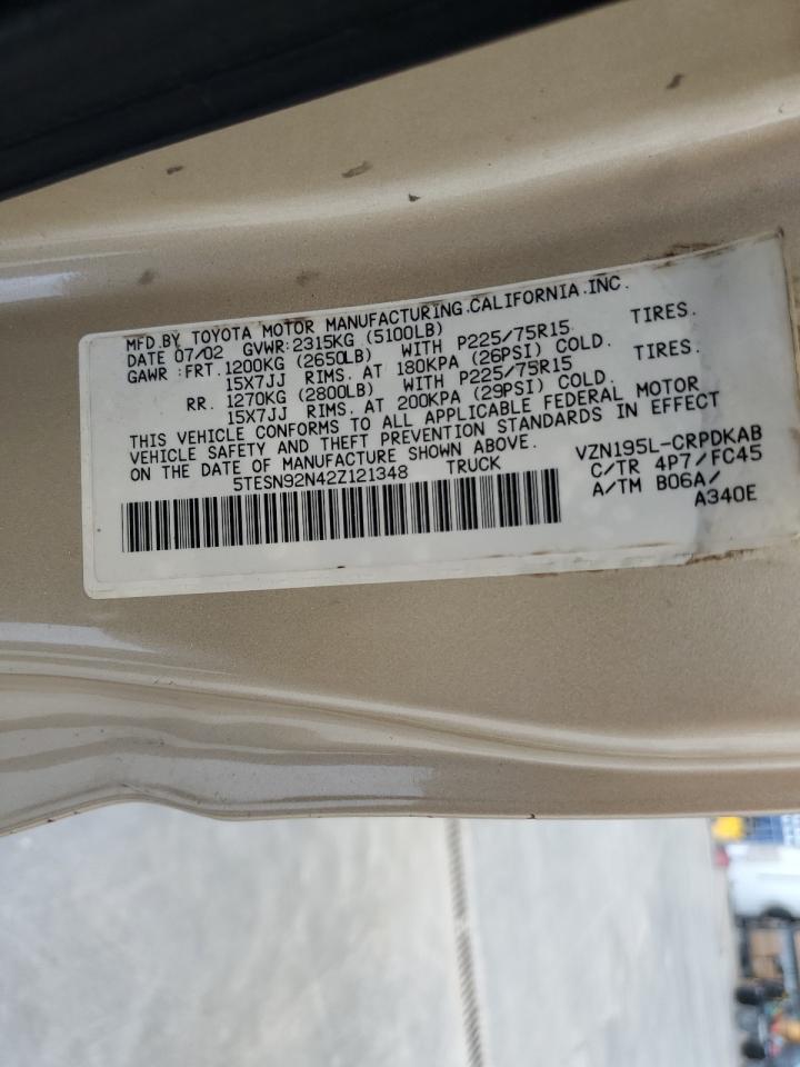 2002 Toyota Tacoma Xtracab Prerunner VIN: 5TESN92N42Z121348 Lot: 56998315