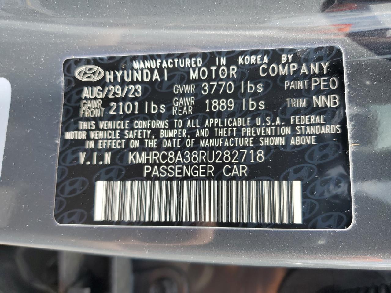 2024 Hyundai Venue Sel VIN: KMHRC8A38RU282718 Lot: 57088985