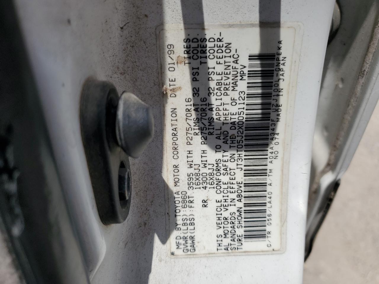 1999 Toyota Land Cruiser VIN: JT3HT05J2X0051123 Lot: 57861215