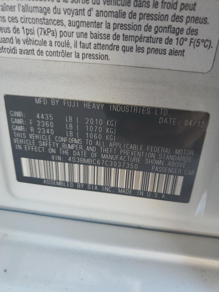 2012 Subaru Legacy 2.5I Premium VIN: 4S3BMBC67C3037350 Lot: 55862405