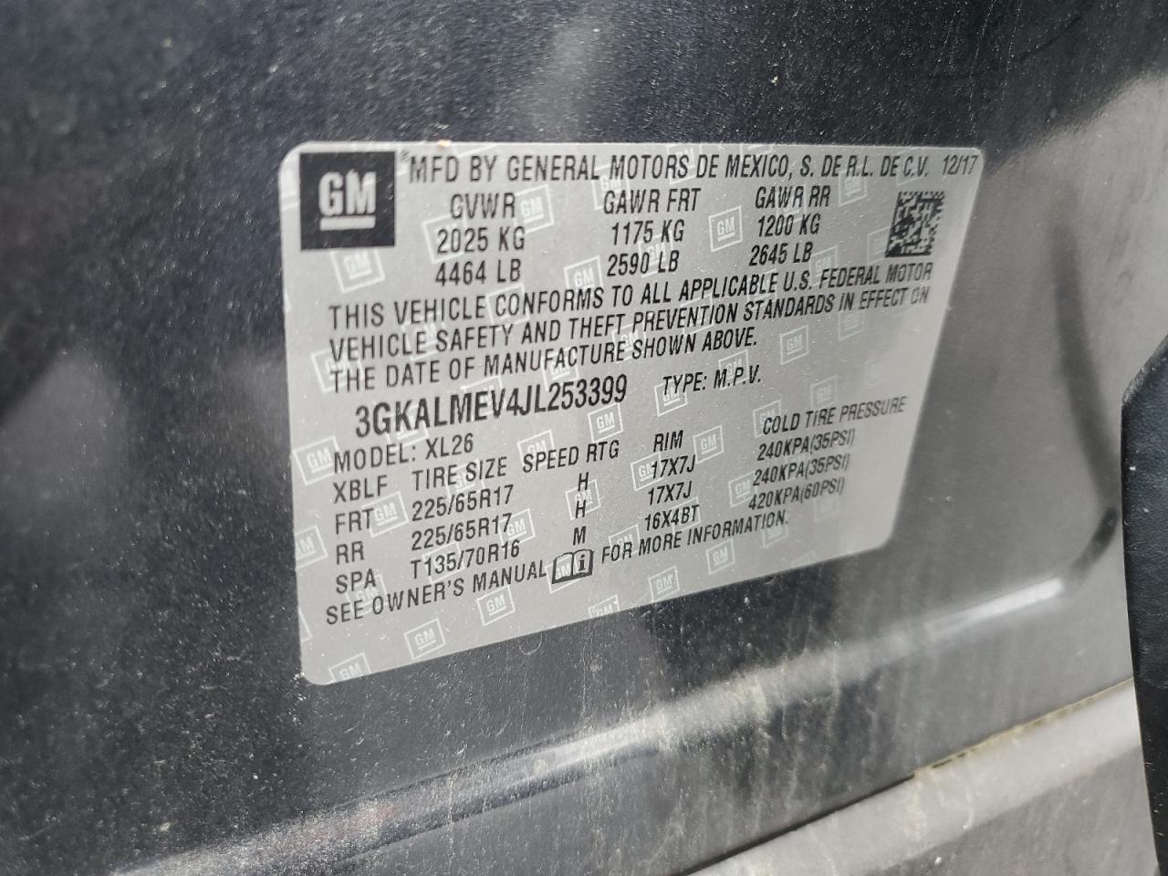2018 GMC Terrain Sle VIN: 3GKALMEV4JL253399 Lot: 53980655