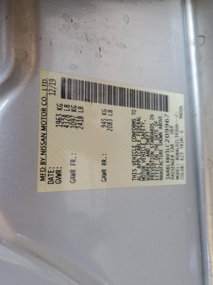 2020 Nissan Altima S VIN: 1N4BL4BV3LC209967 Lot: 57121975