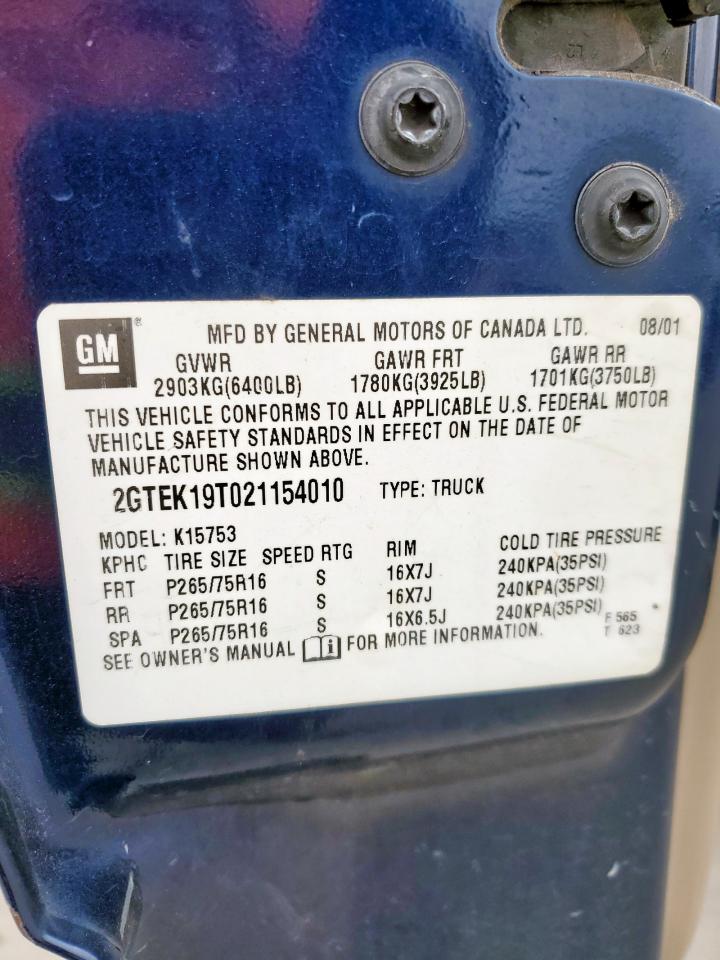 2002 GMC New Sierra K1500 VIN: 2GTEK19T021154010 Lot: 57327415