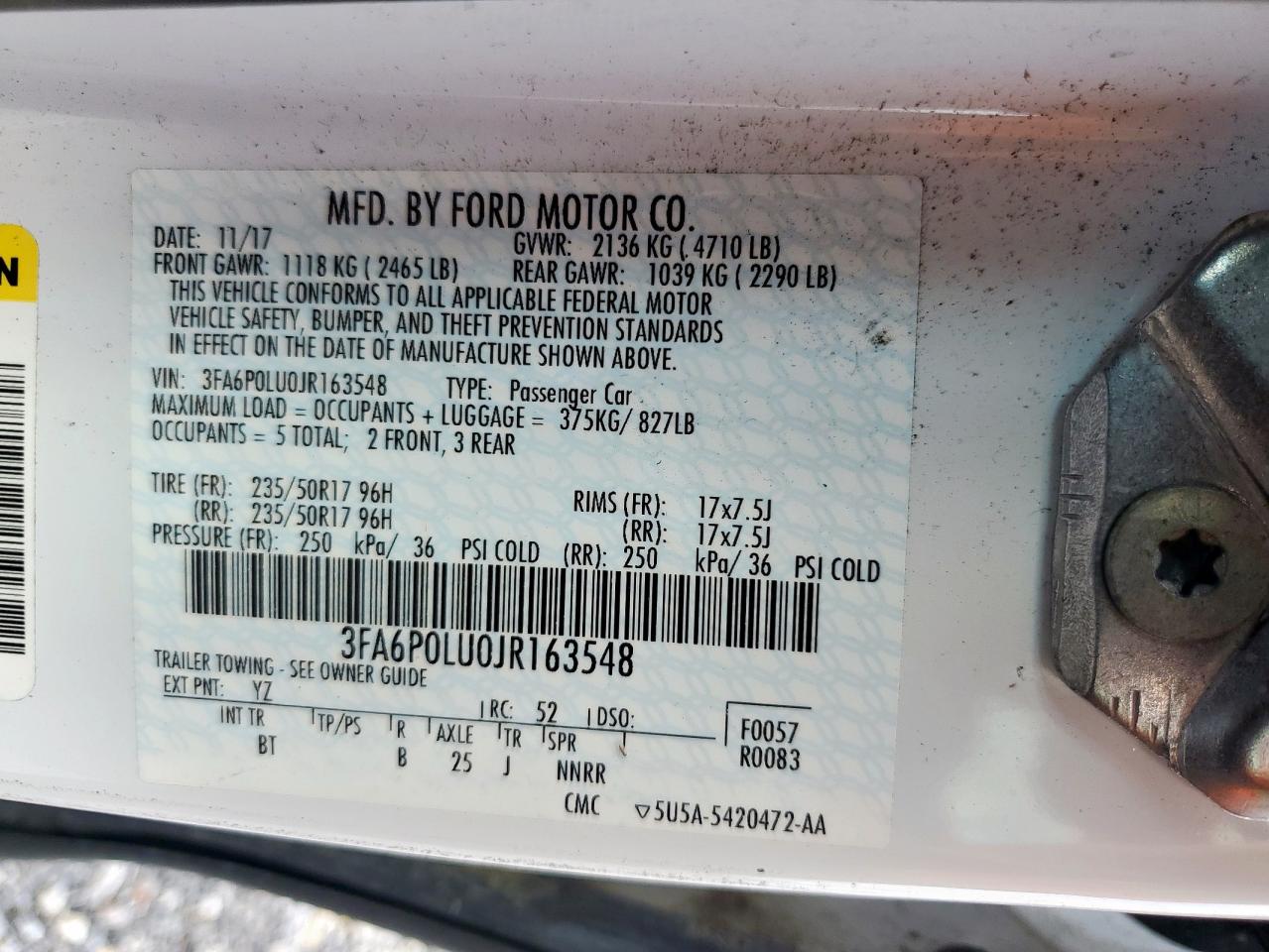 2018 Ford Fusion Se Hybrid VIN: 3FA6P0LU0JR163548 Lot: 54035115