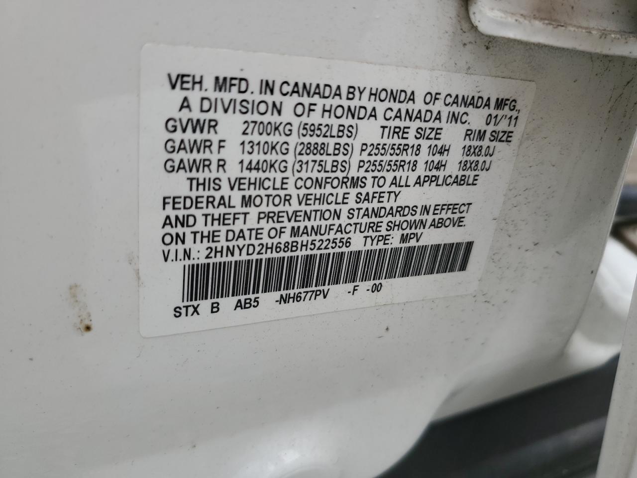 2011 Acura Mdx Technology VIN: 2HNYD2H68BH522556 Lot: 55933485