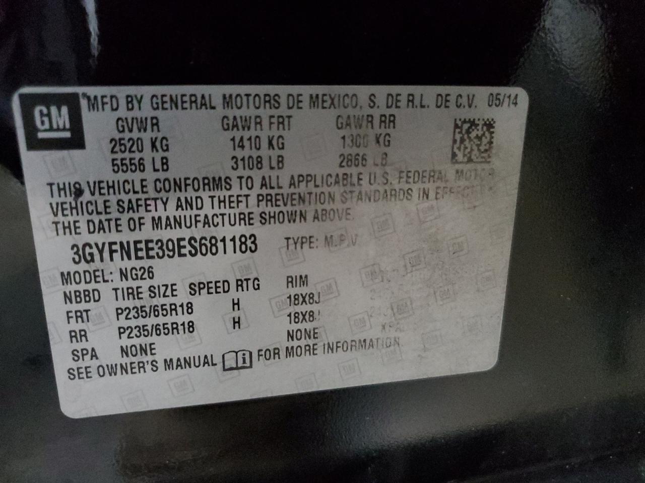 2014 Cadillac Srx Luxury Collection VIN: 3GYFNEE39ES681183 Lot: 57165295