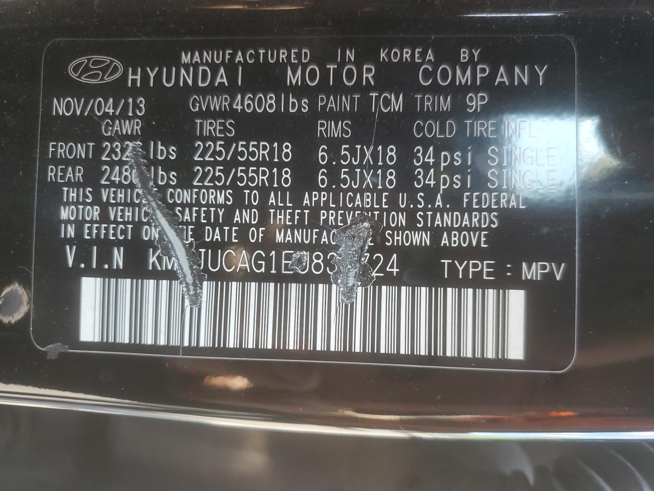 2014 Hyundai Tucson Gls VIN: KM8JUCAG1EU832724 Lot: 57495185