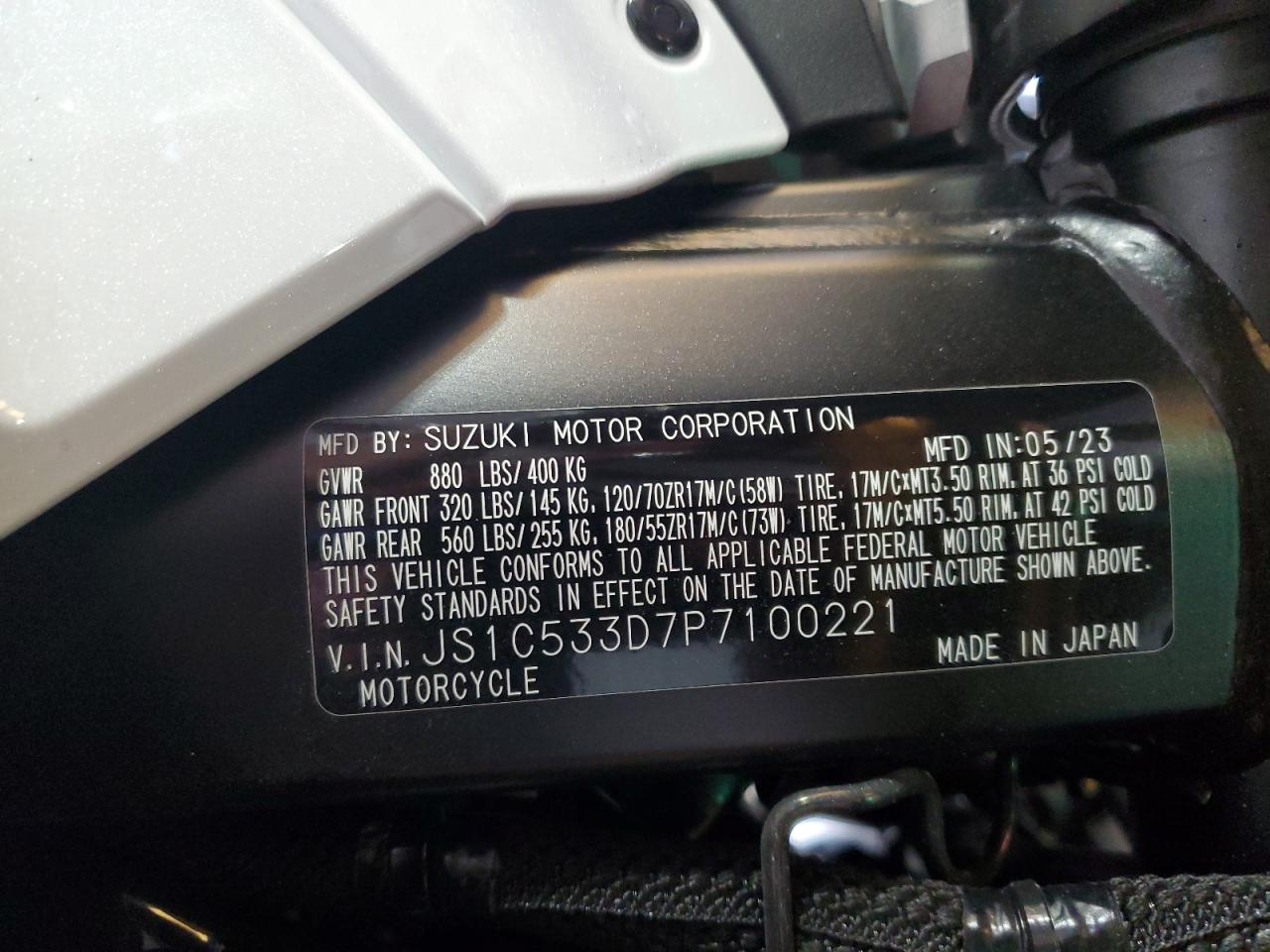 2023 Suzuki Gsx-S750 M VIN: JS1C533D7P7100221 Lot: 56867315