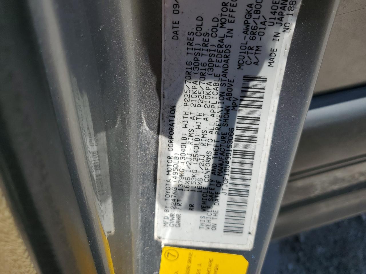 2003 Lexus Rx 300 VIN: JTJGF10U430153066 Lot: 57409455