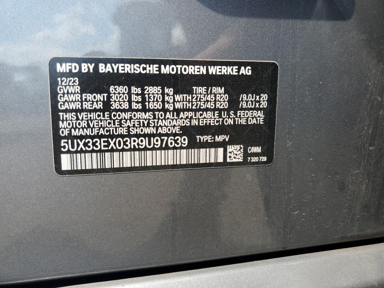 2024 BMW X6 xDrive40I VIN: 5UX33EX03R9U97639 Lot: 53248395