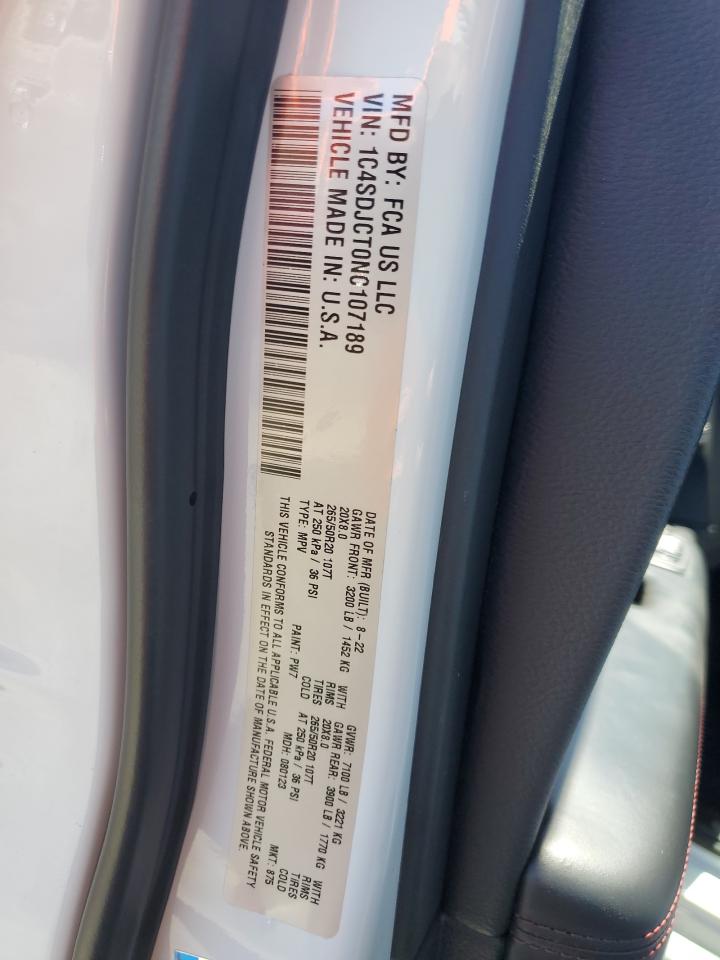 2022 Dodge Durango R/T VIN: 1C4SDJCT0NC107189 Lot: 58378735