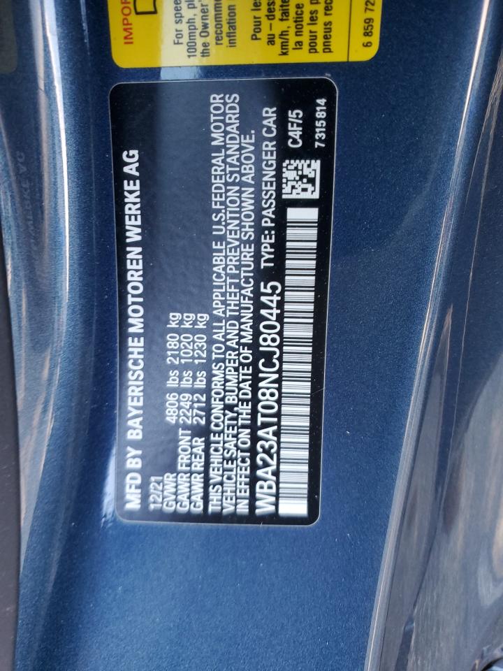 2022 BMW 430I VIN: WBA23AT08NCJ80445 Lot: 55312665