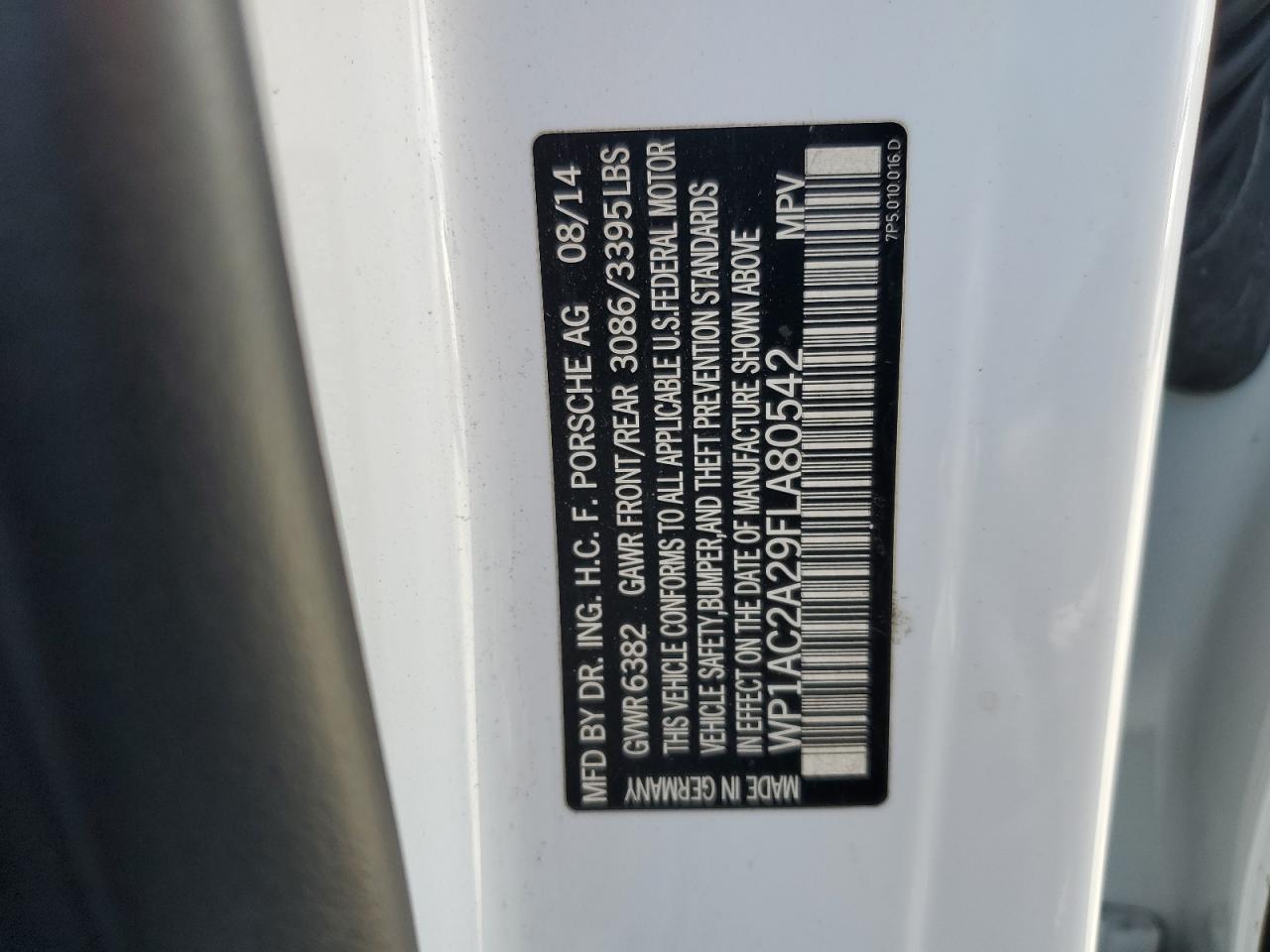 2015 Porsche Cayenne Turbo VIN: WP1AC2A29FLA80542 Lot: 56620485