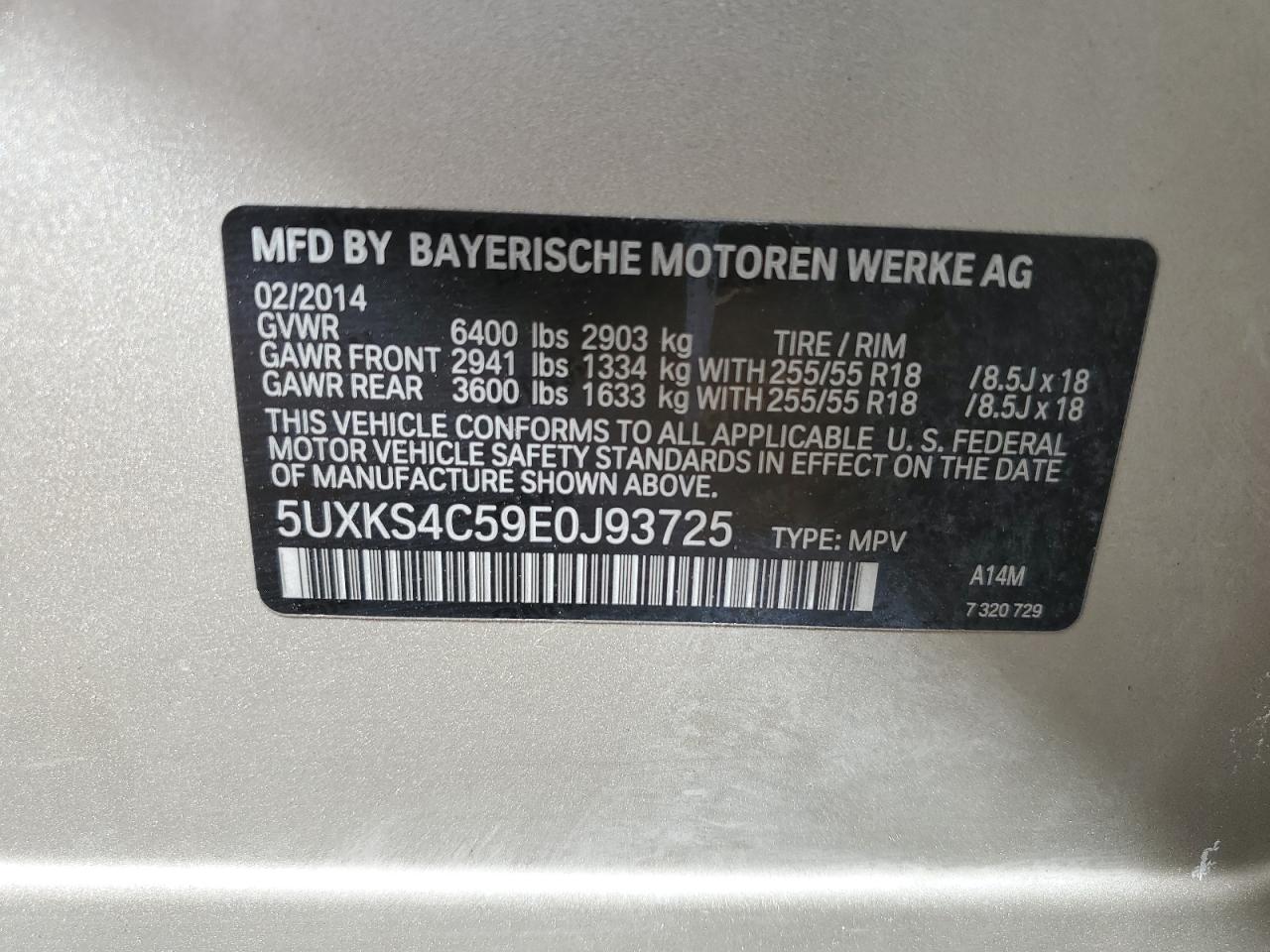 2014 BMW X5 xDrive35D VIN: 5UXKS4C59E0J93725 Lot: 56703825