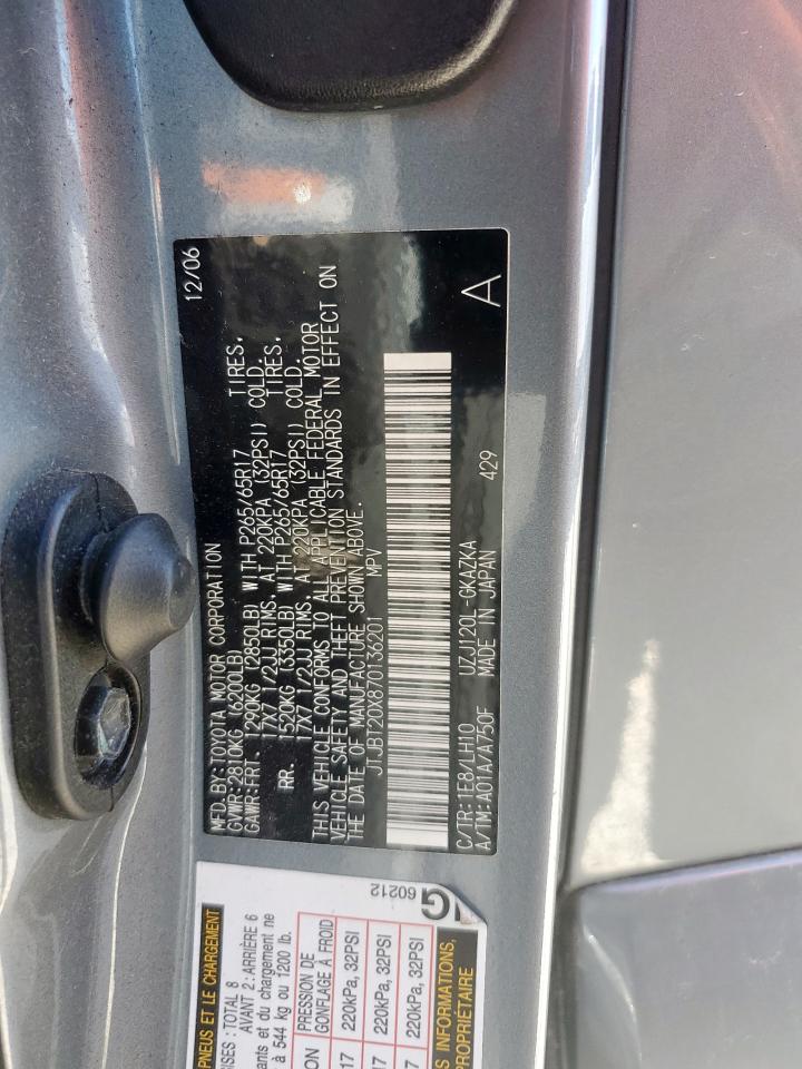 2007 Lexus Gx 470 VIN: JTJBT20X870136201 Lot: 57622195