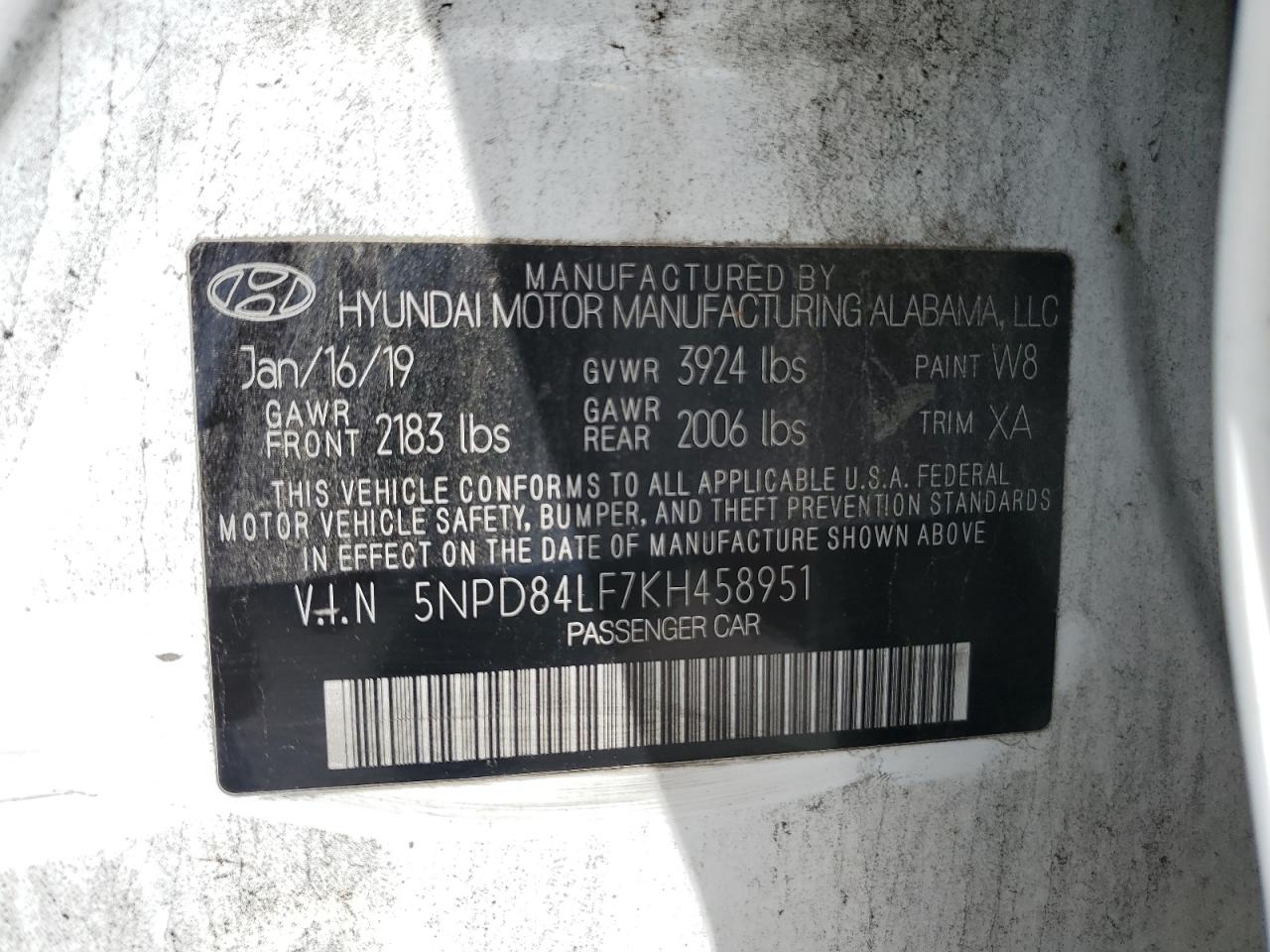 2019 Hyundai Elantra Sel VIN: 5NPD84LF4KH421551 Lot: 56911315