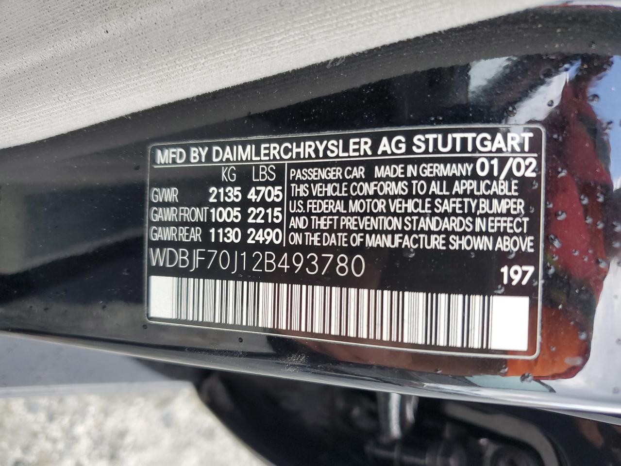 2002 Mercedes-Benz E 430 VIN: WDBJF70J12B493780 Lot: 56872855