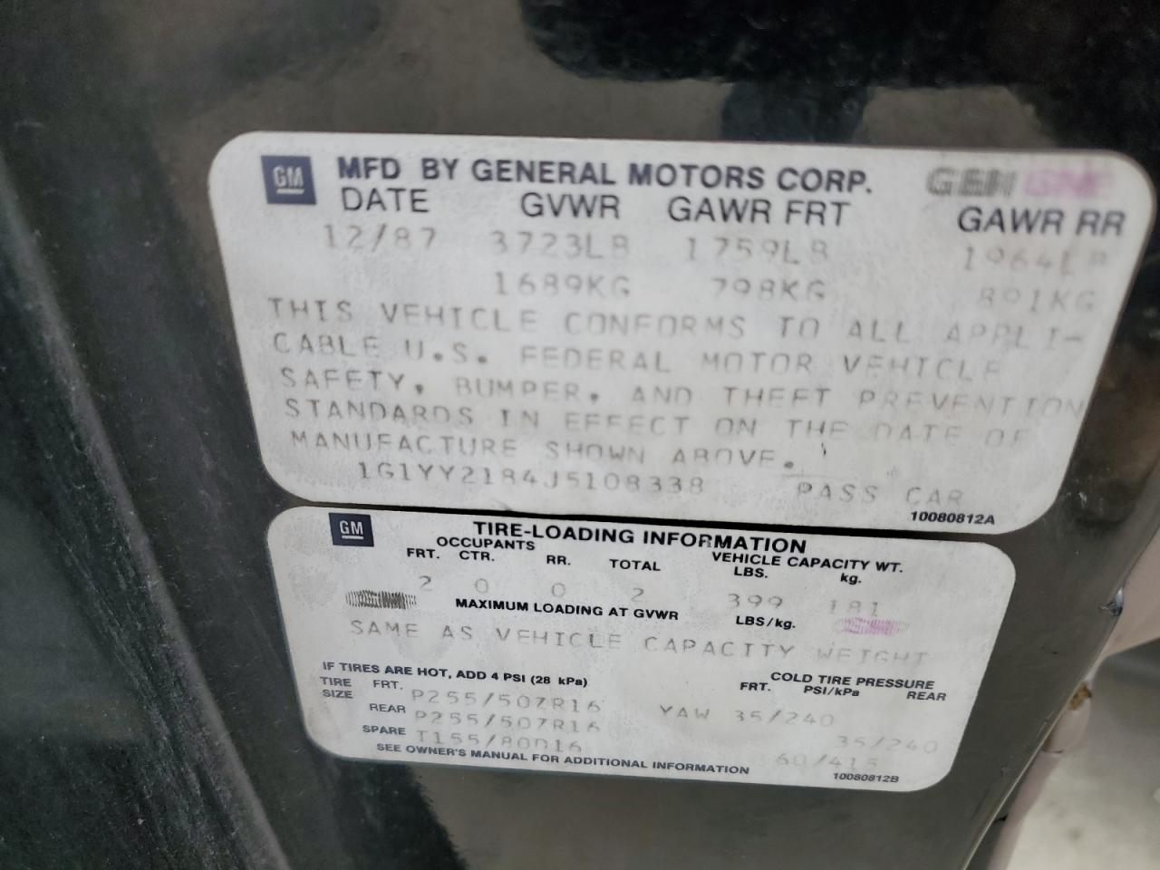 1988 Chevrolet Corvette VIN: 1G1YY2184J5108338 Lot: 58659305