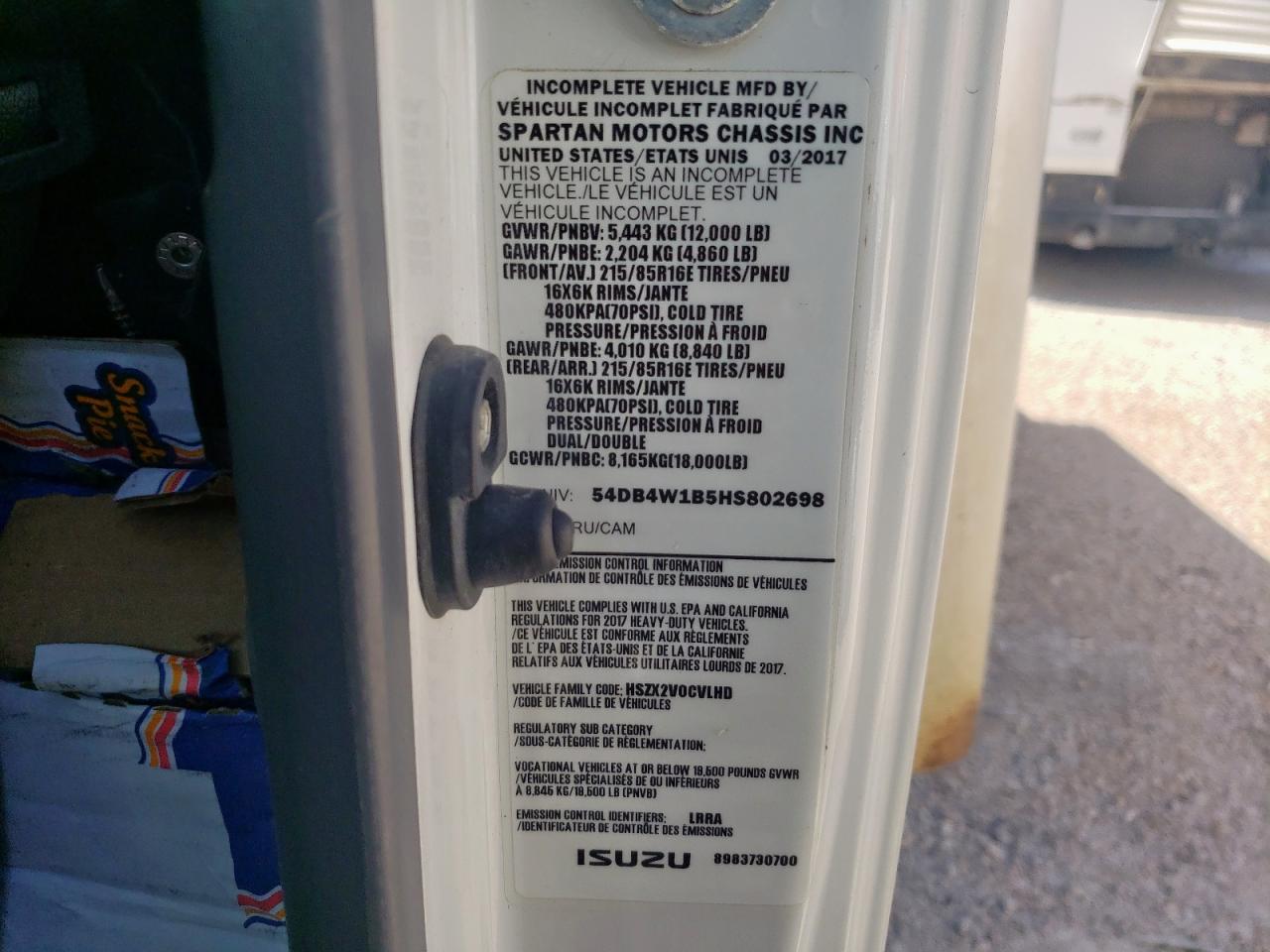 2017 Isuzu Npr VIN: 54DB4W1B5HS802698 Lot: 56221065