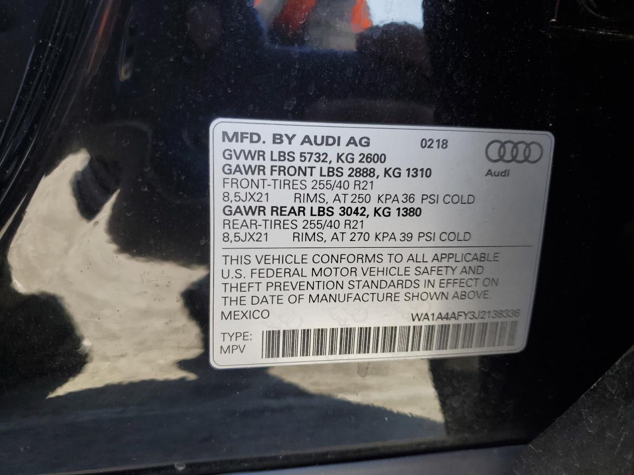 2018 Audi Sq5 Premium Plus VIN: WA1A4AFY3J2138336 Lot: 56343445