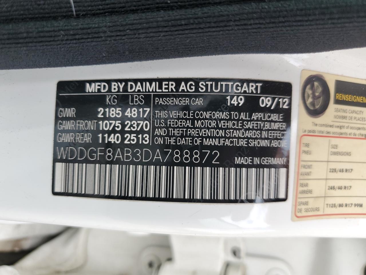 2013 Mercedes-Benz C 300 4Matic VIN: WDDGF8AB3DA788872 Lot: 56325655