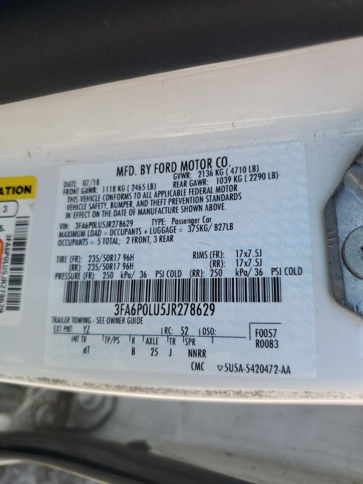 2018 Ford Fusion Se Hybrid VIN: 3FA6P0LU5JR278629 Lot: 57160145