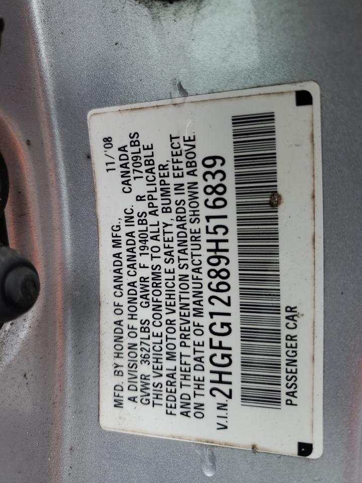 2009 Honda Civic Lx VIN: 2HGFG12689H516839 Lot: 56415595