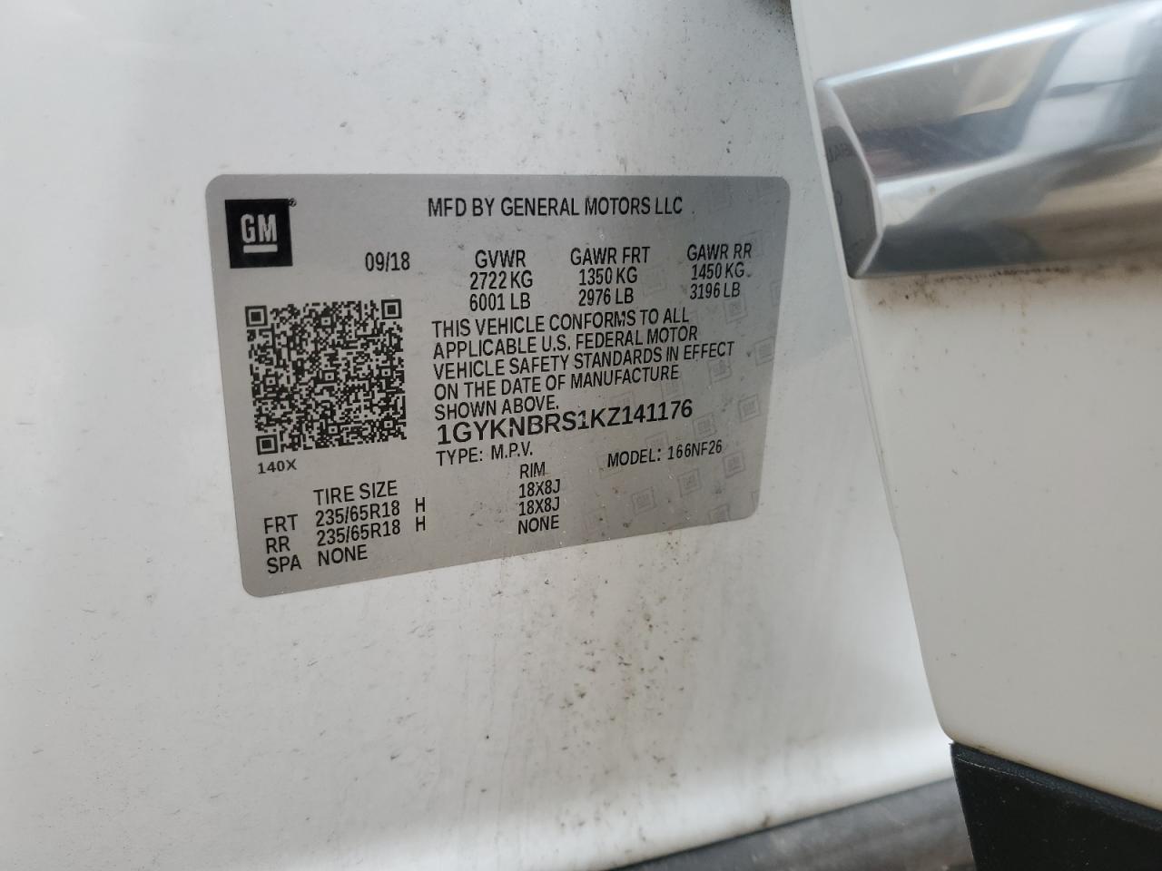 2019 Cadillac Xt5 VIN: 1GYKNBRS1KZ141176 Lot: 57515995