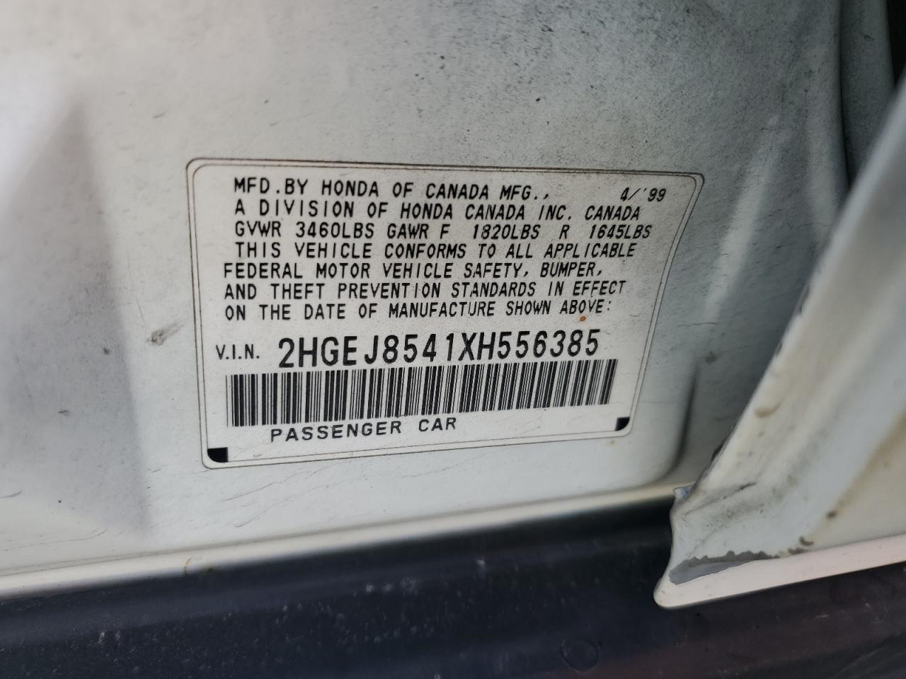 1999 Honda Civic Ex VIN: 2HGEJ8541XH556385 Lot: 55464005
