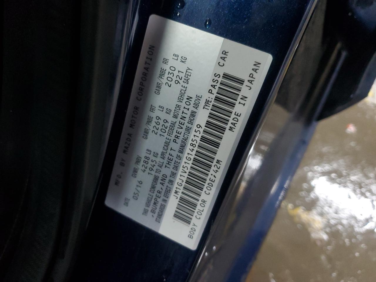 2016 Mazda 6 Touring VIN: JM1GJ1V51G1485159 Lot: 56678355