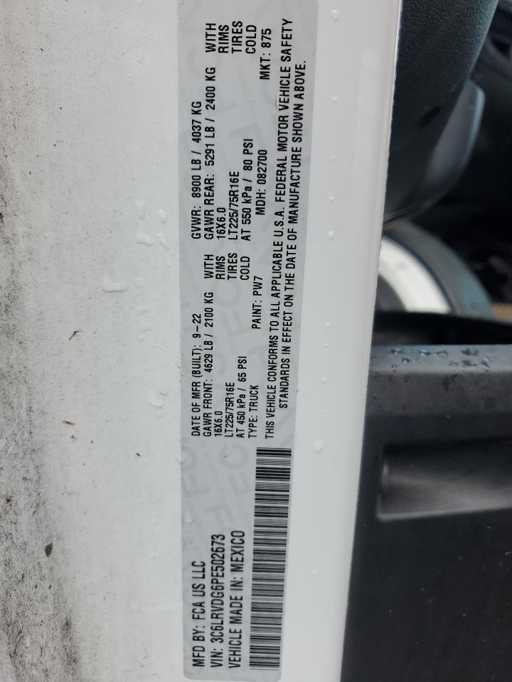 2023 Ram Promaster 2500 2500 High VIN: 3C6LRVDG6PE502673 Lot: 56951565