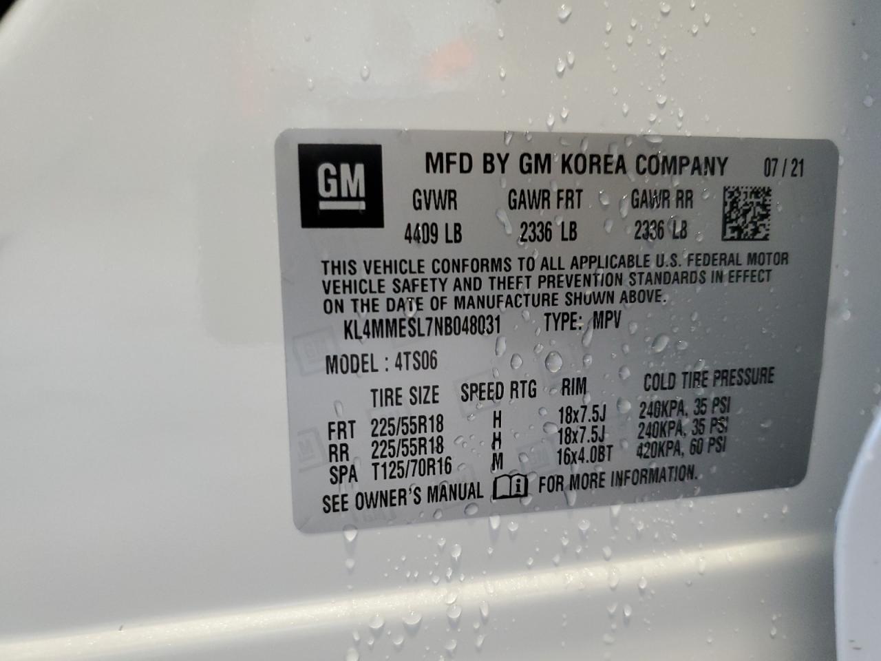 2022 Buick Encore Gx Select VIN: KL4MMESL7NB048031 Lot: 57319015