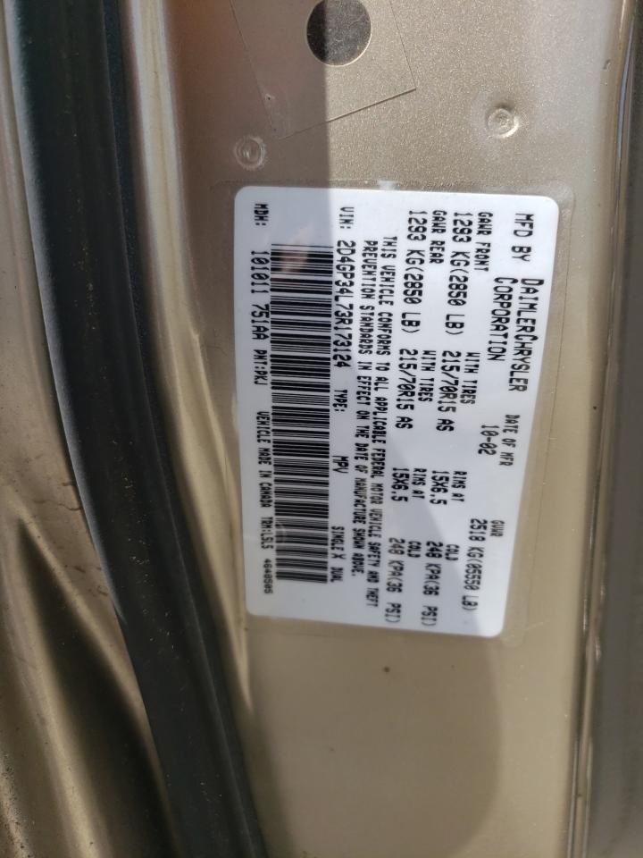 2003 Dodge Grand Caravan El VIN: 2D4GP34L73R173124 Lot: 55629615