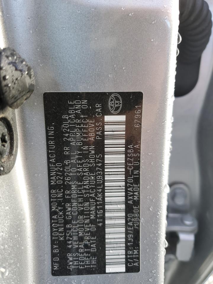 2020 Toyota Camry Se VIN: 4T1G11AK4LU937475 Lot: 50126485